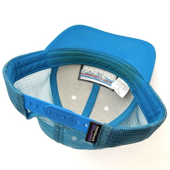 Patagonia P-6 Logo Trucker Hat Snapback Mesh Adjustable White Light Blue Cap - Picture 6 of 7